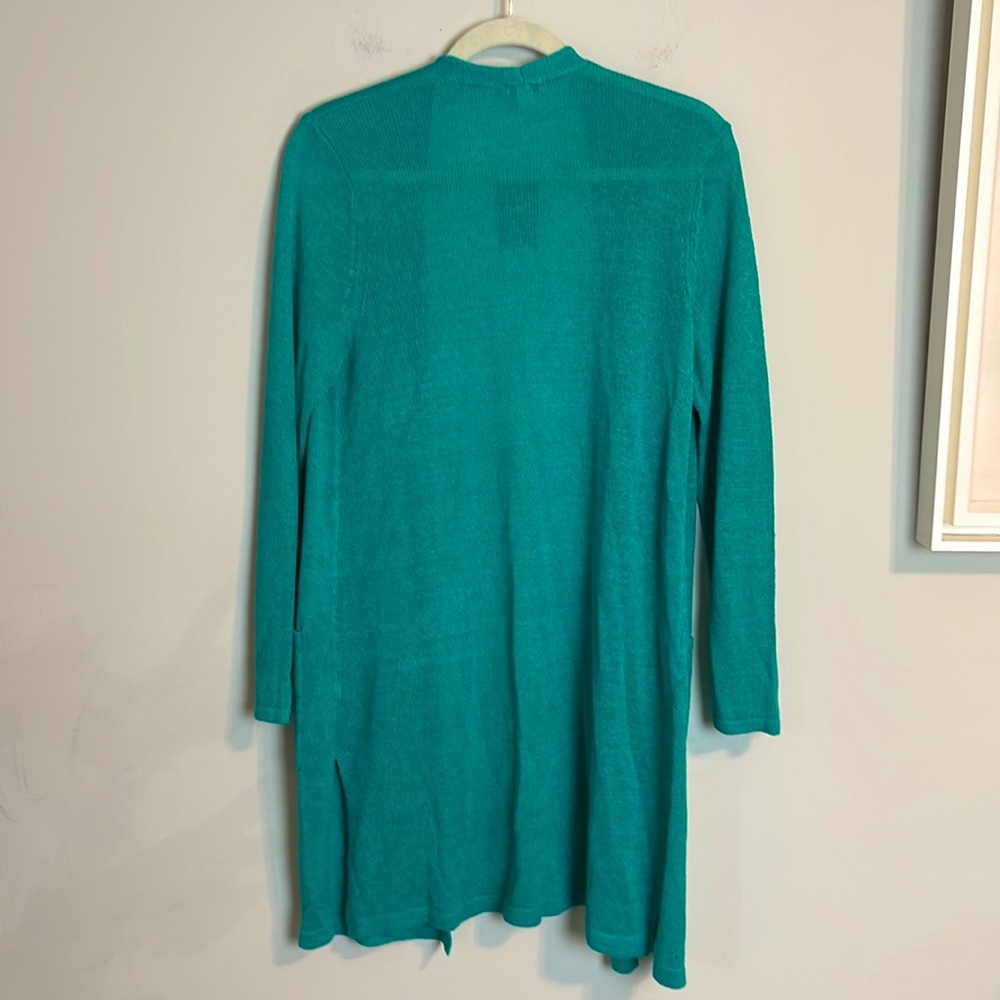 J. Jill linen blend long knit Cardigan sweater in color lagoon size small - Picture 8 of 8